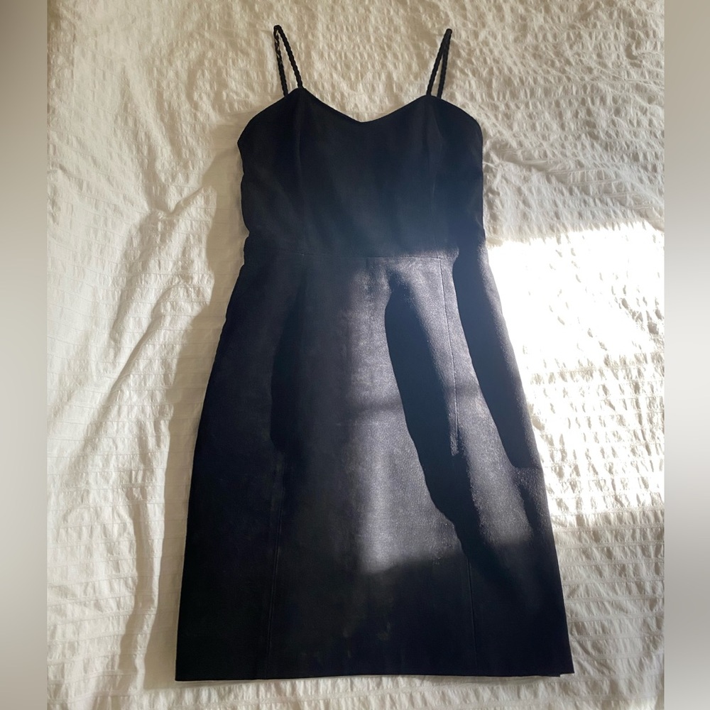 Vintage Genuine Leather Suede Mini Dress in Black
